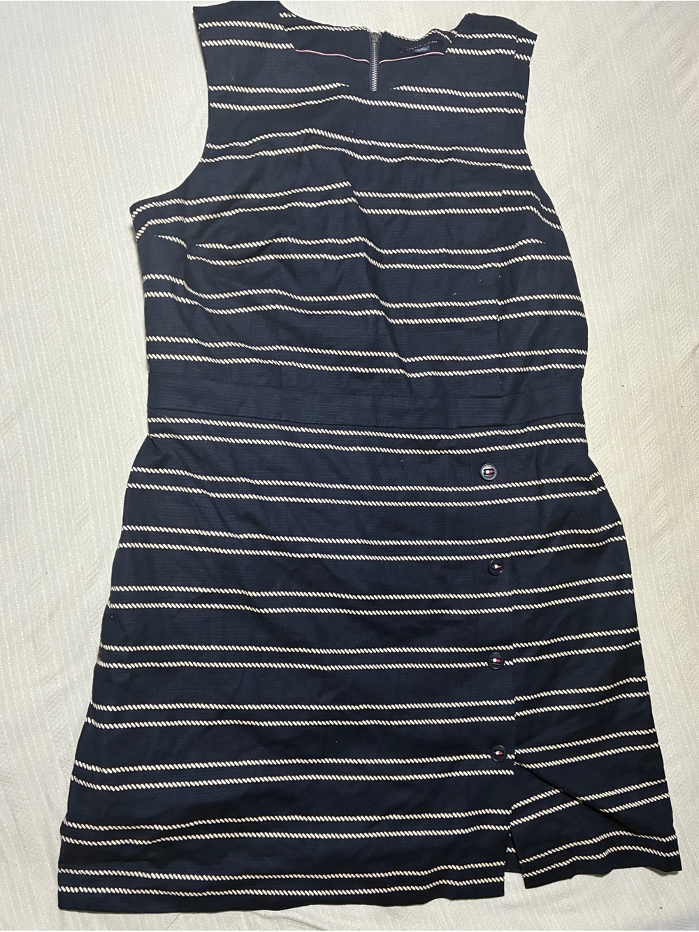 Tommy Hilfiger Navy and Tan  Striped Sleeveless Dress